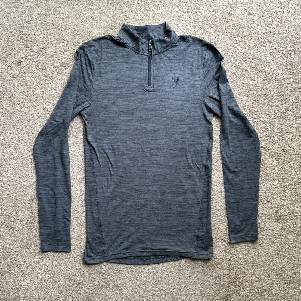 Spyder Shirt Men's Sz Medium Mock Neck Long Sleeve Active Pro Web Grey
